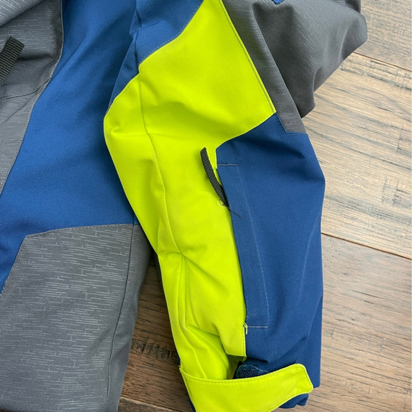 Spyder Leader Kids Ski Puffer Jacket - Gray, Blue, and Neon Yellow size 20 - Picture 8 of 14